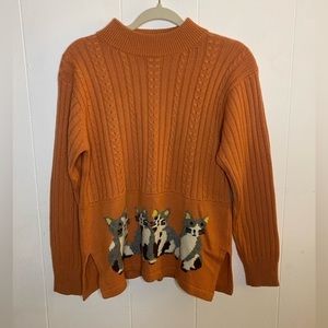 Viridian Orange Knit Long Sleeve Cat Sweater